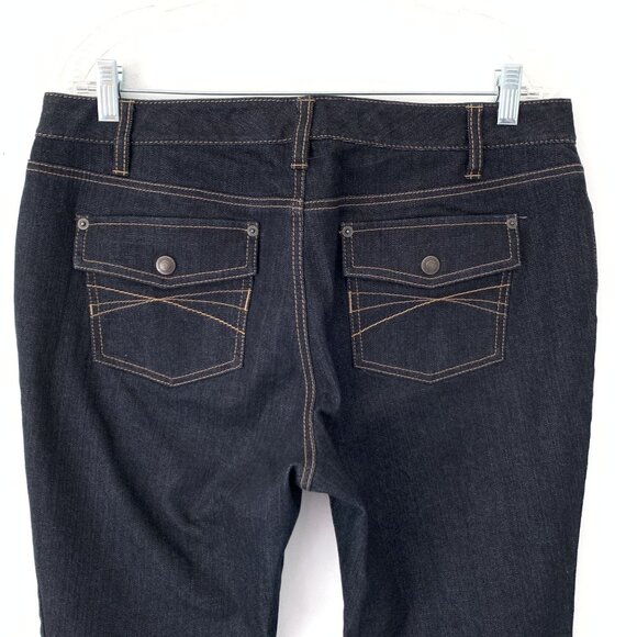 Ann Taylor Loft Womens Curvy Bootcut Dark Wash Jeans Size 12 Flap Pockets Y2K - Picture 4 of 7